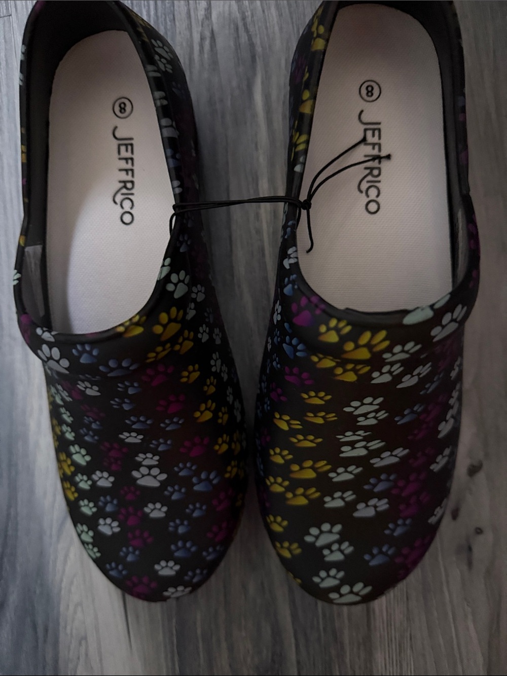 Women’s Black Clogs with Multicolor Paw Print